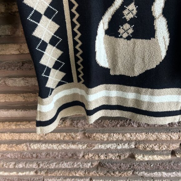 Vintage Funky Sweater Woman with Hat Sunglasses Black Taupe - Picture 4 of 9